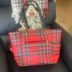 Elegant Red Plaid Tote Bag NWOT